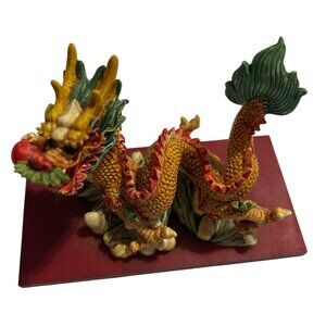 Intricately Designed Oriental Dragon Figurine With Base